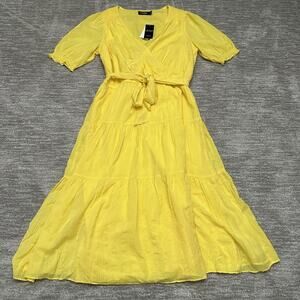 Lauren Ralph Lauren Sunny Yellow Wrap Midi Dress